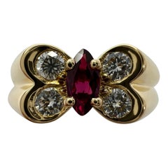 Vintage Van Cleef & Arpels Fine Vivid Red Ruby & Diamond Butterfly Marquise Ring