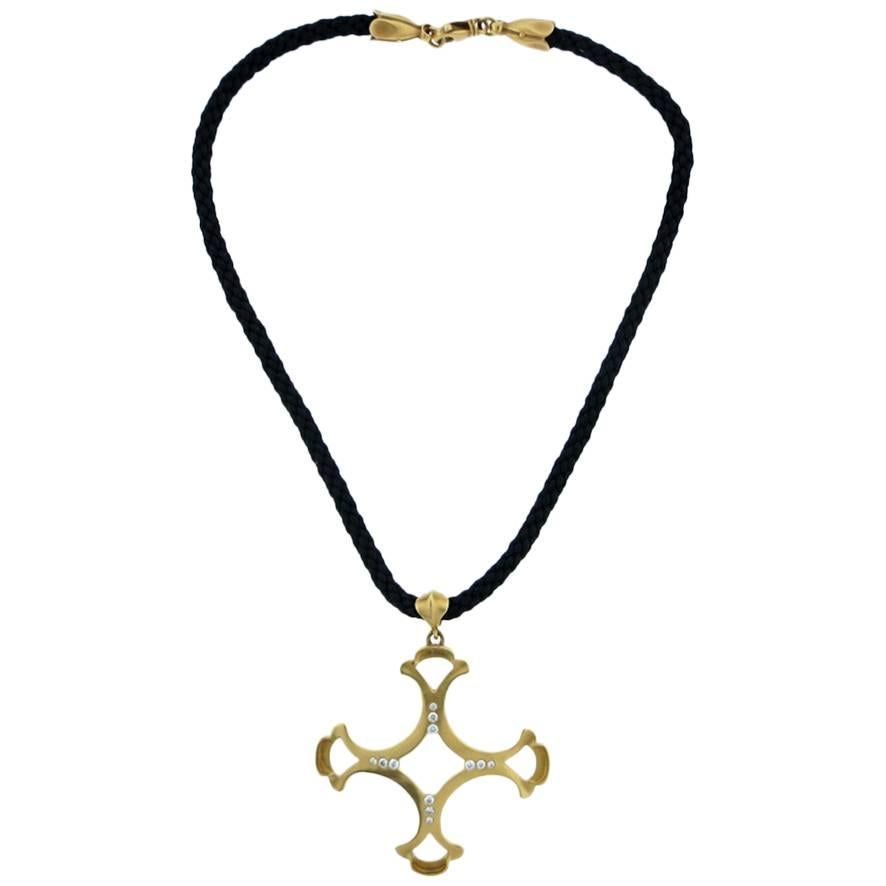 Elizabeth Rand Diamond Maltese Cross on Silk Cord For Sale