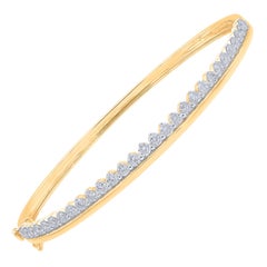 TJD 1.50 Carat Brilliant Cut Natural Diamond Bangle Bracelet 14 KT Yellow Gold