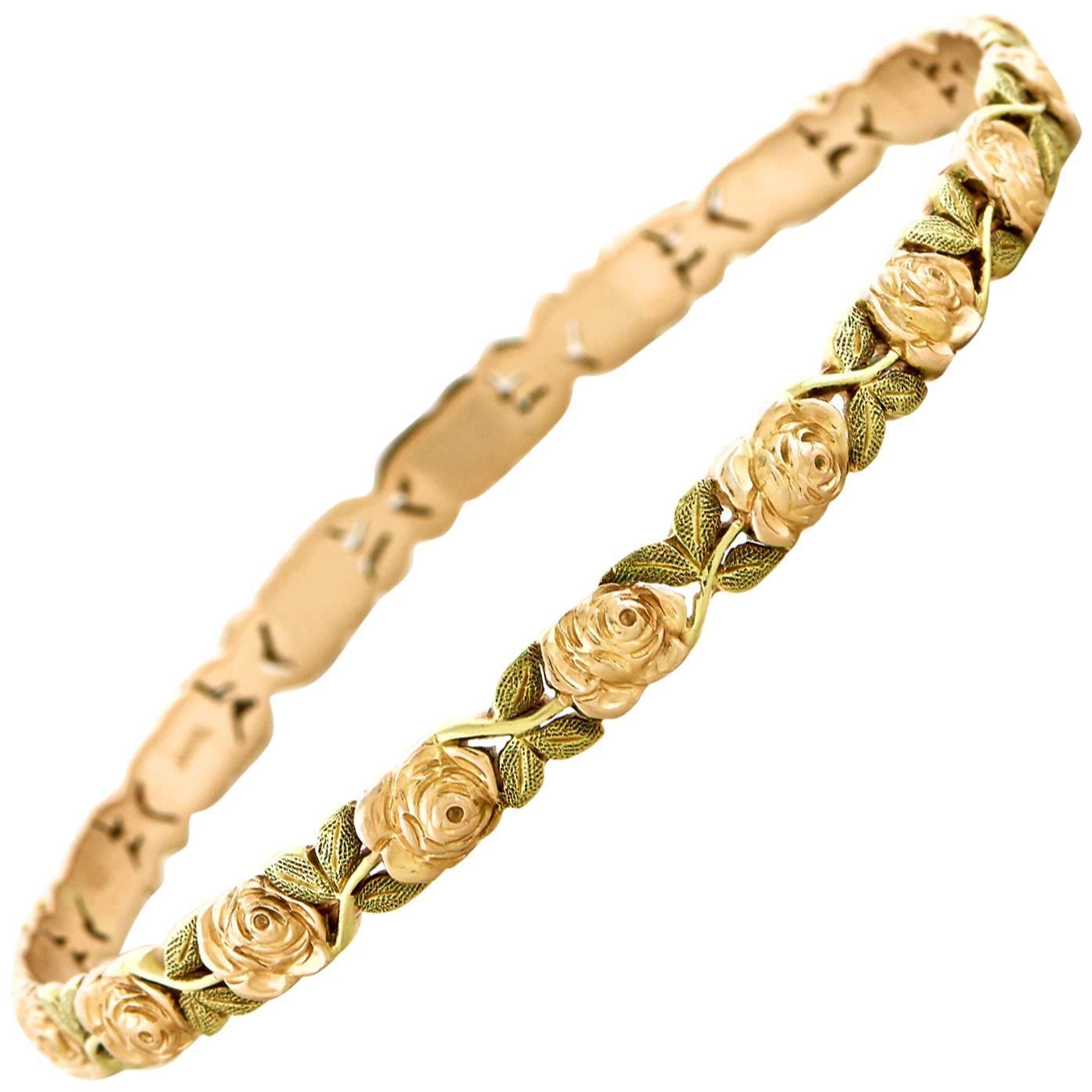 Fabulous Vintage Forties Jabel Gold Bangle Bracelet For Sale at 1stdibs
