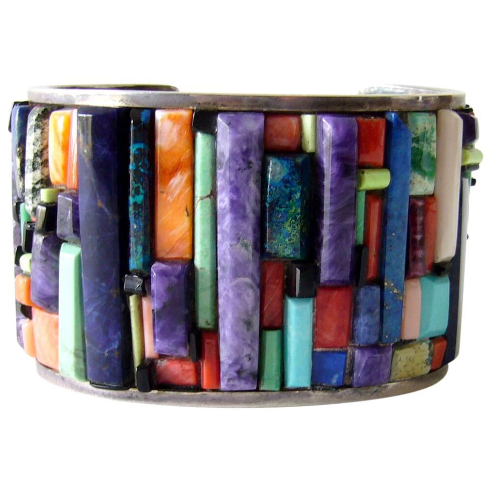 Don Staats Native American Gemstone Sterling Silver Cuff Bracelet