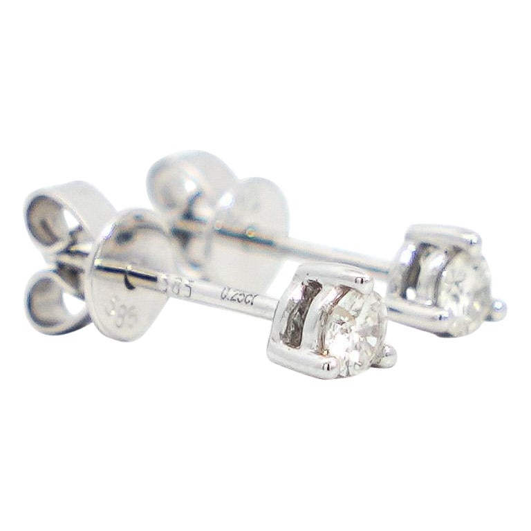 1/3 Carat Natural Diamond 3-Prong Stud Earrings 4mm in 14K White Gold For Sale