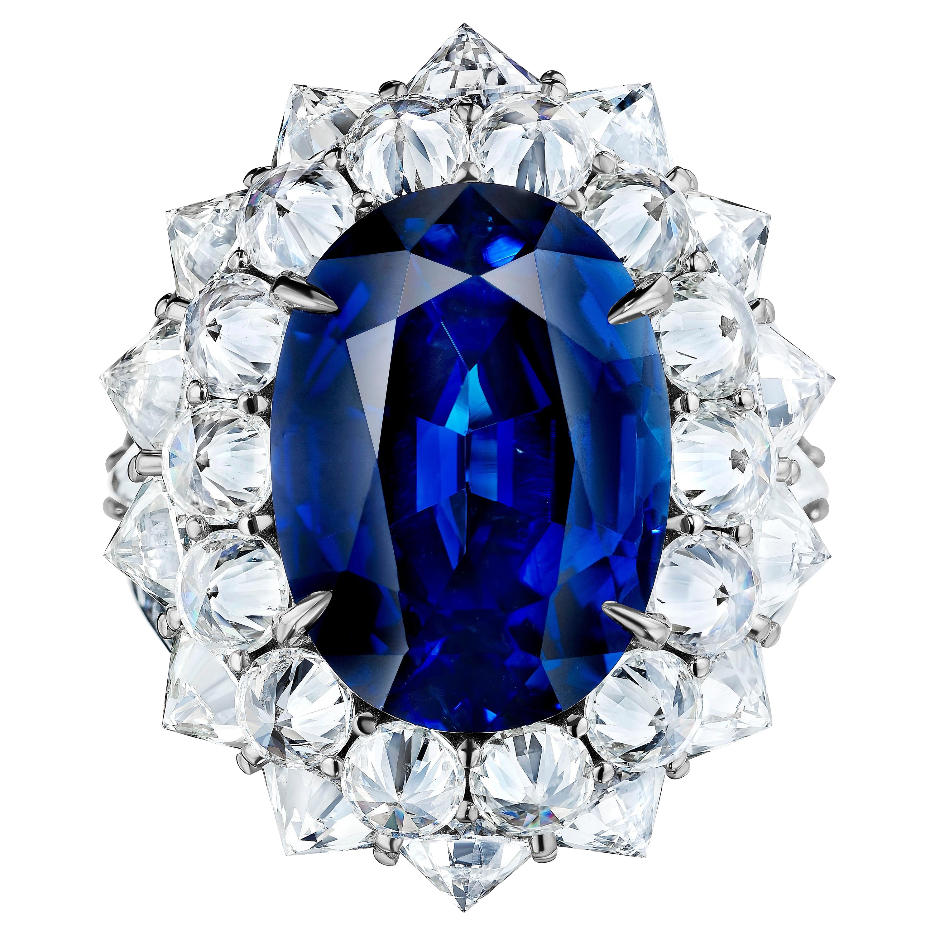 AGL Certified 12.08 Carat Sapphire and 8.61 Carats Diamond Ring For Sale