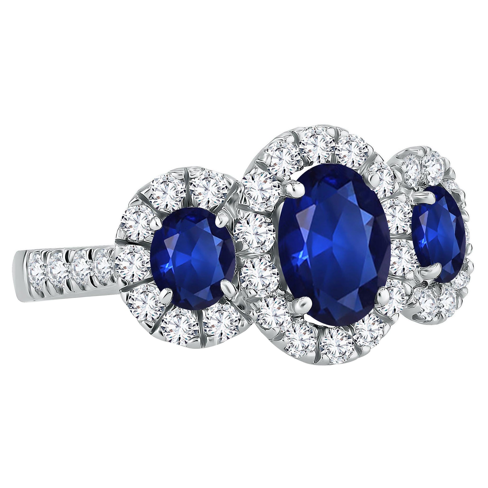 DiamondTown 2.45 Carat Oval Cut Sapphire and 0.91 Ct Diamond Ring in 18k White For Sale