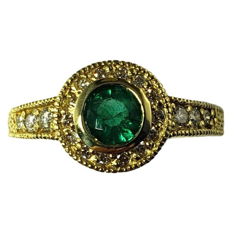 18 Karat Yellow Gold Natural Emerald and Diamond Ring Size 7 #14485