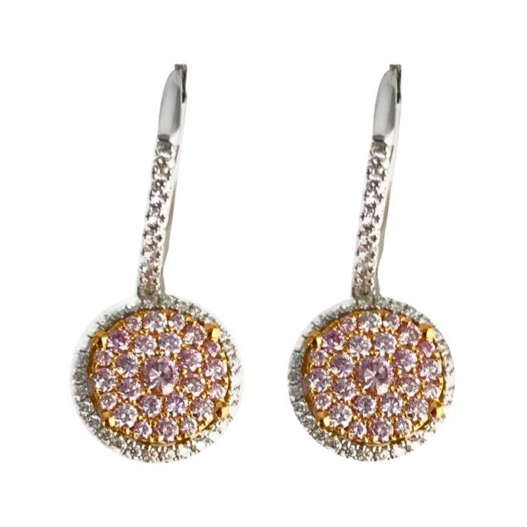 0.96 Carat Natural Pink Diamond Lever-Back Diamond Earrings in 18k Gold ref1574 For Sale