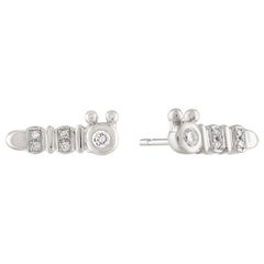 14k White Gold Diamond Pave Caterpillar Stud Insect Earrings Baubou