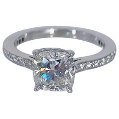 J. Birnbach, bague de fiançailles avec anneau en diamant taille coussin de 1,50 carat certifié GIA