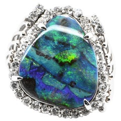 Vintage 6.66 Carat Australian Boulder Opal and Diamond Cocktail Ring set in Platinum