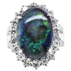 12,13 Karat Lightning Ridge Cocktail-Ring aus Platin mit schwarzem Opal und Diamant