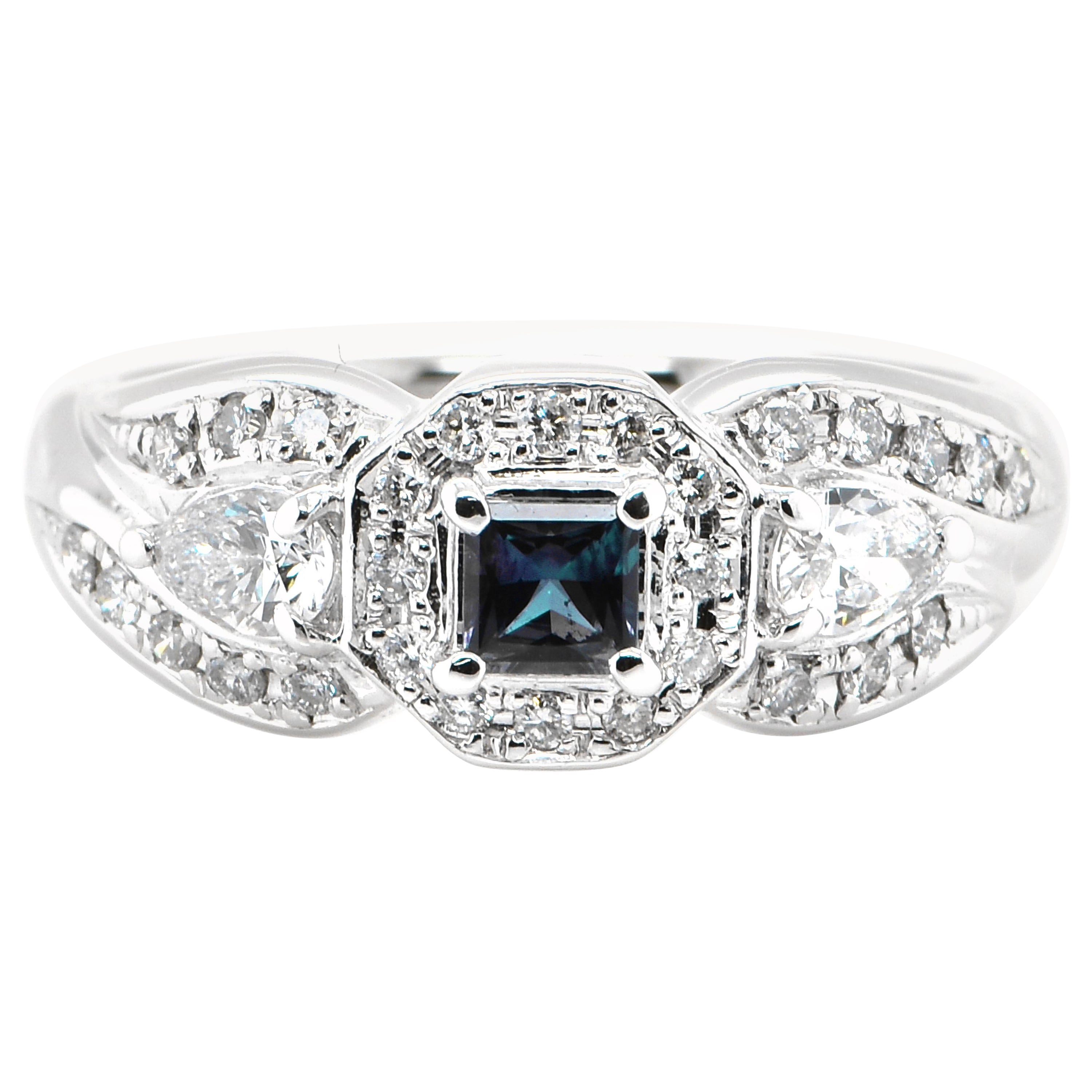 0.21 Carat Color-Changing Alexandrite and Diamond Ring set in Platinum For Sale