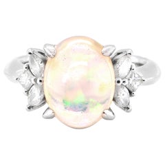 4.17 Carat Natural Water Opal and Diamond Cocktail Ring Set in Platinum