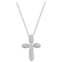 Pendentif croix en diamant pavé naturel .54cttw or blanc 14k