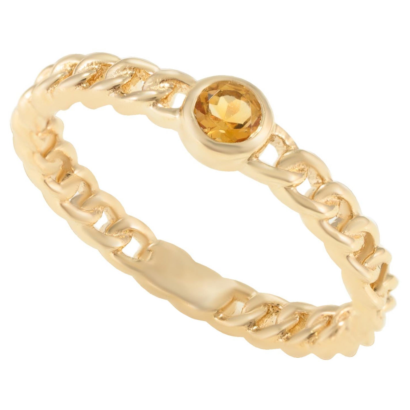 For Sale:  14k Solid Yellow Gold Dainty Round Cut Citrine Gemstone Stackable Ring