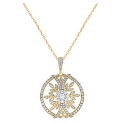 TJD 1.0 Carat Natural Round Diamond 18KT Yellow Gold Circle Cluster Necklace