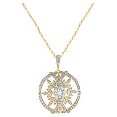 TJD 1.0 Carat Natural Round Diamond 14KT Yellow Gold Circle Cluster Necklace