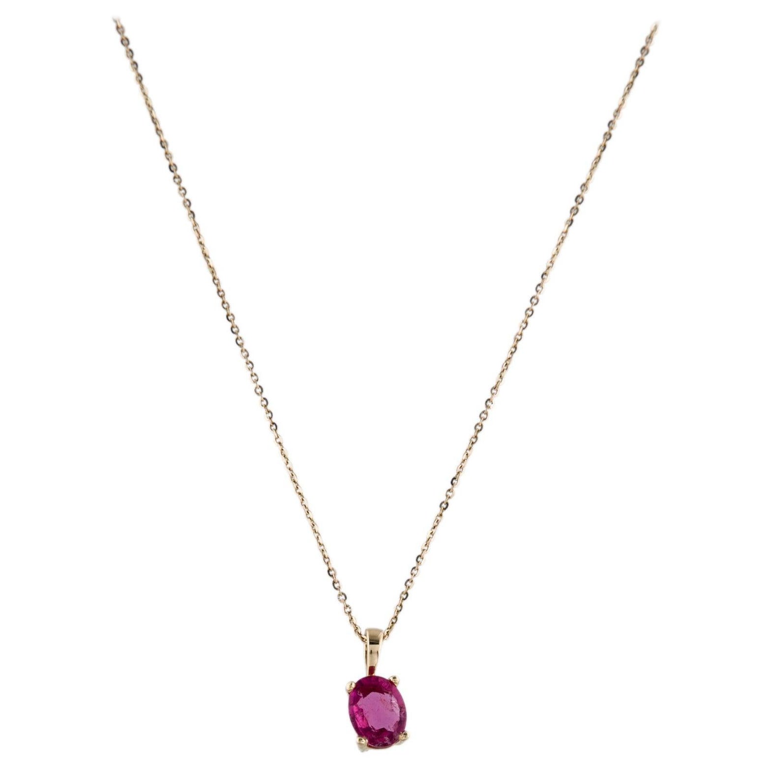 14K 0.78ctw Tourmaline Pendant Necklace - Elegant Gemstone Statement Jewelry For Sale