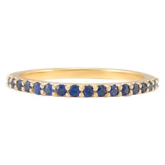 18k Solid Yellow Gold Natural Blue Sapphire Thin Band Stacking Ring