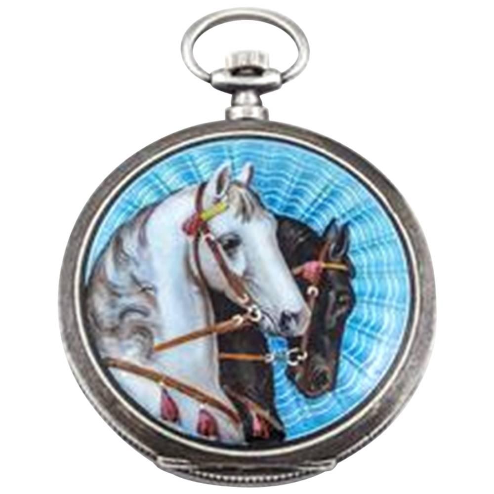 Asprey London Horse Racing Enamel Pocket Watch Circa 1925