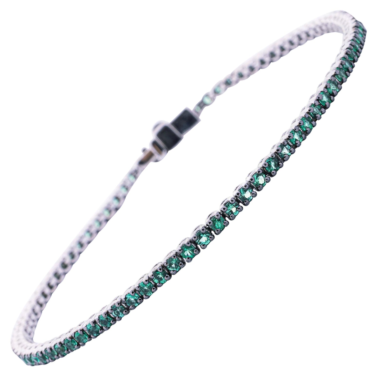  Alex Jona 18 Karat White Gold Emerald Tennis Bracelet For Sale