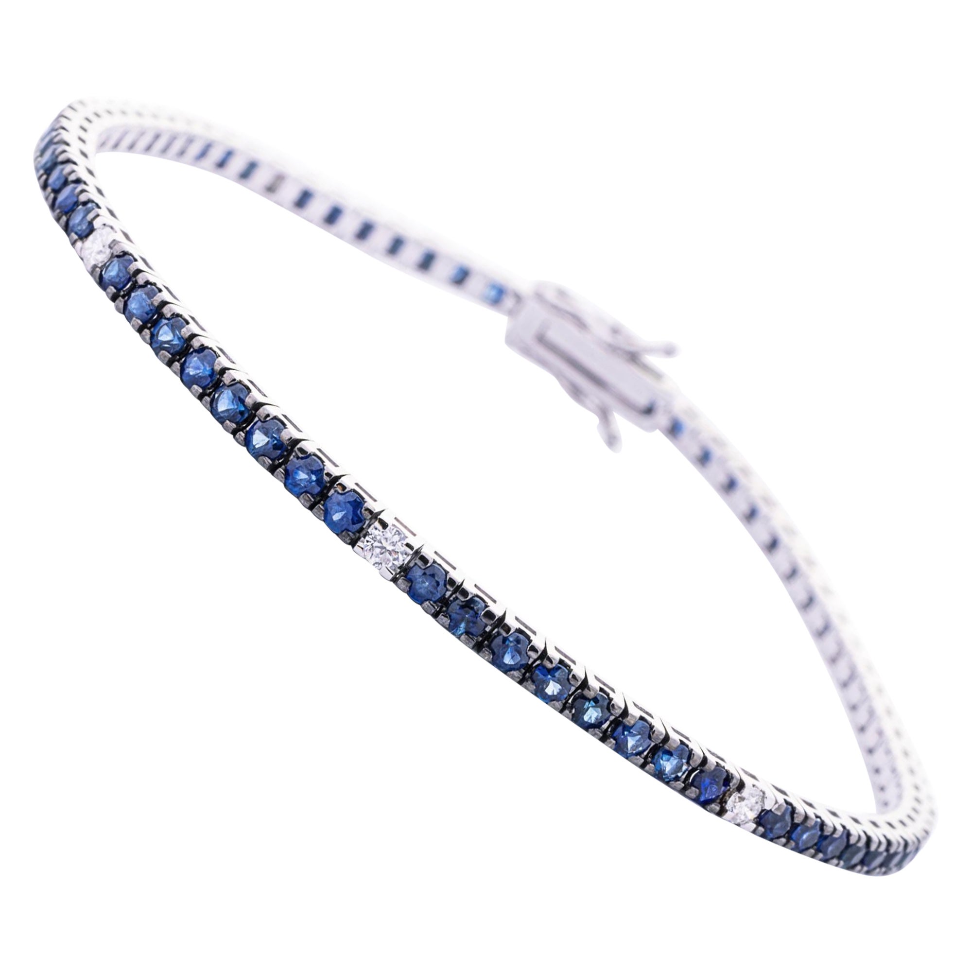  Alex Jona Blue Sapphire White Diamond 18 Karat White Gold Tennis Bracelet For Sale