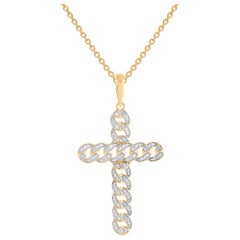 TJD 0.20 Carat Round Cut Diamond Cross Pendant Necklace in 14KT Yellow Gold