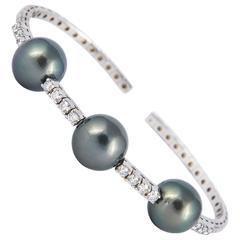 Diamond & Pearl Bangle Bracelet