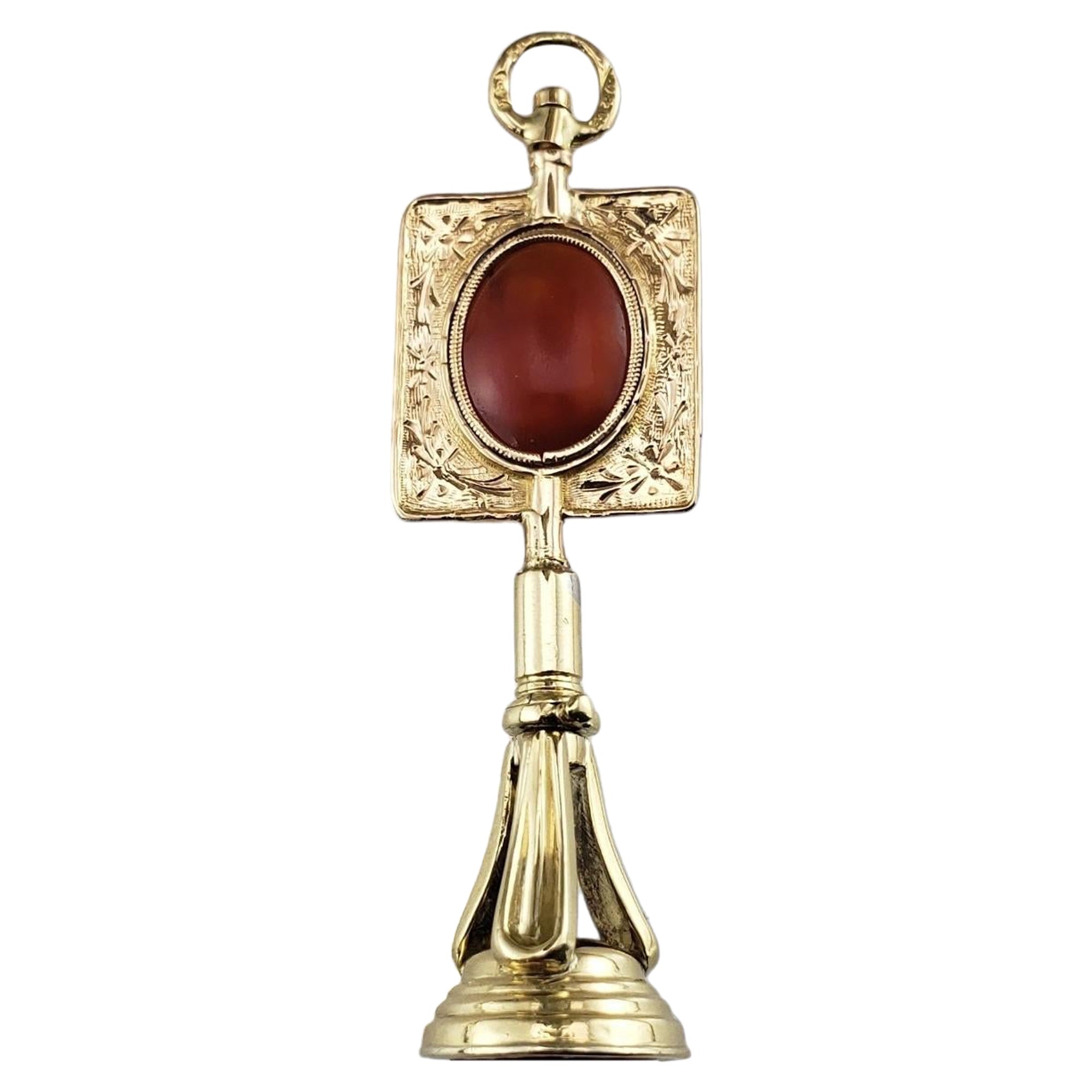  14 Karat Yellow Gold and Carnelian Fob Pendant #15725 For Sale