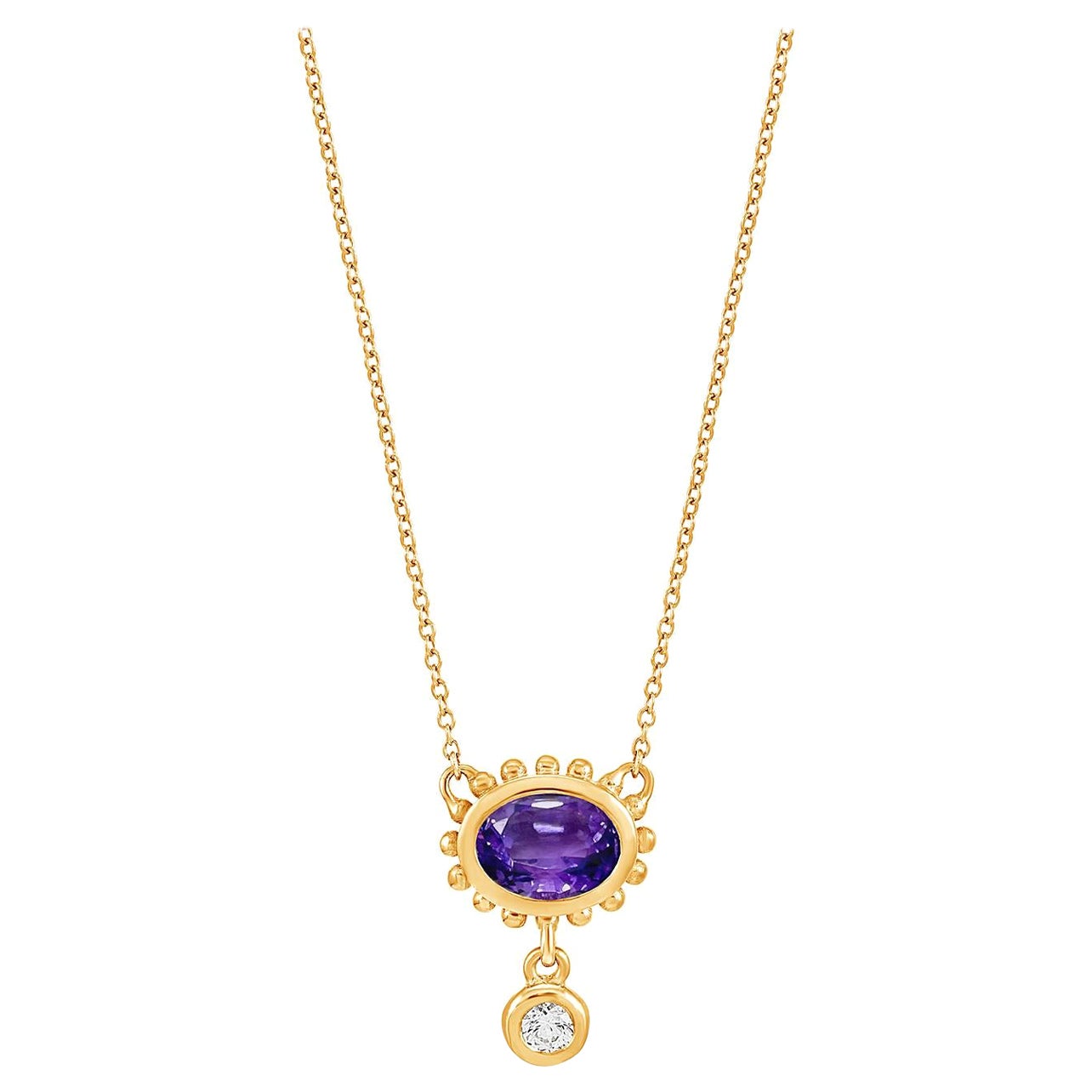14k Gold Anemone Pendant with Amethyst & Diamond For Sale