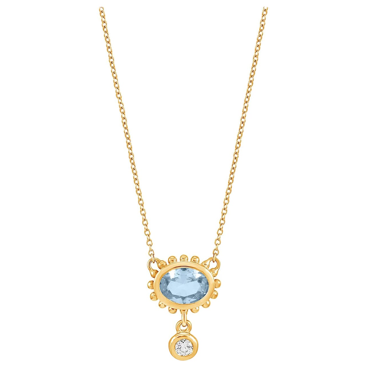 14k Gold Anemone Pendant with Blue Topaz & Diamond For Sale
