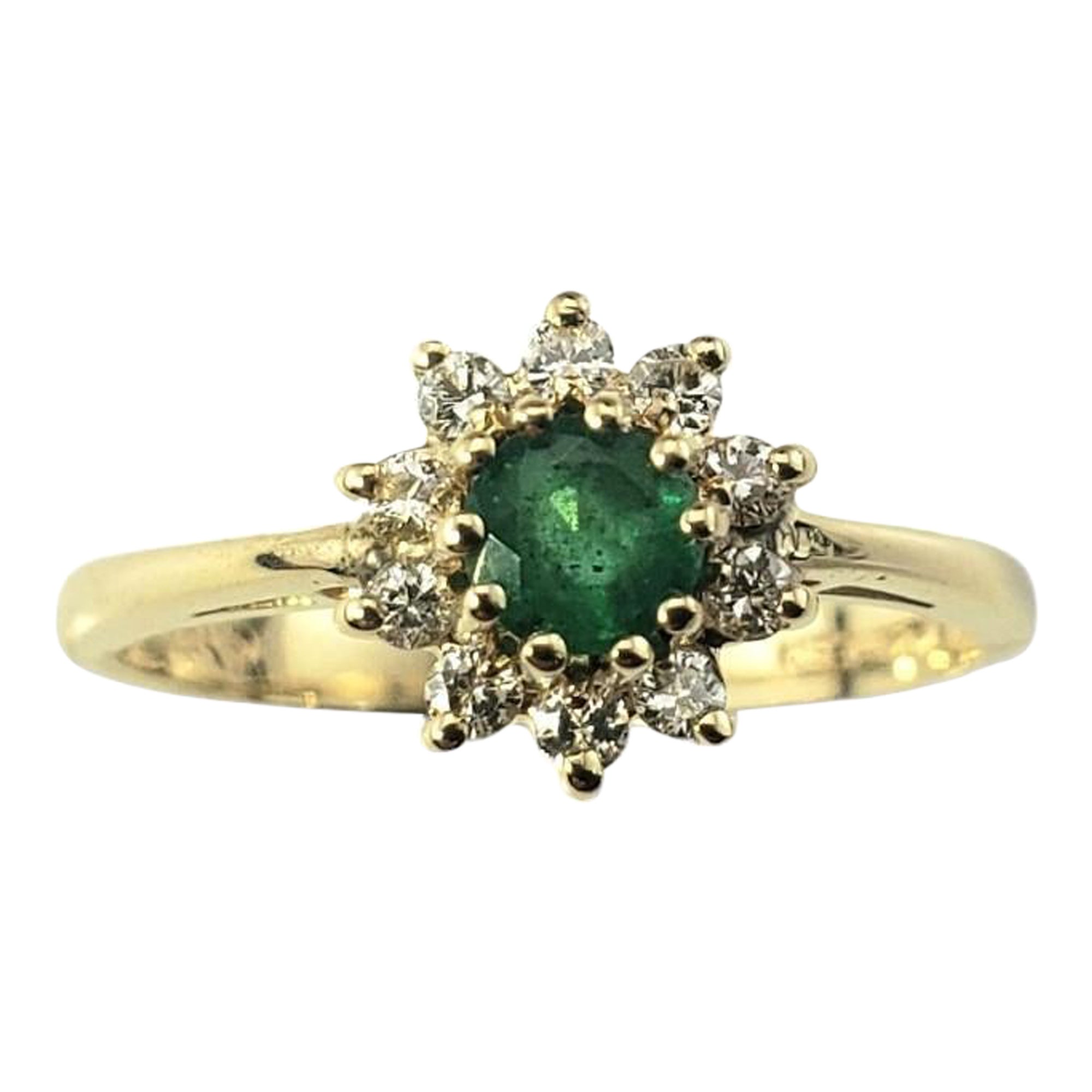 14 Karat Yellow Gold Natural Emerald and Diamond Ring Size 4.25 #15696