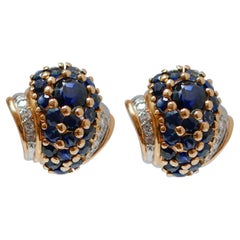 Sapphires, Diamonds, 18 Karat Rose Gold and White Gold Earrings.