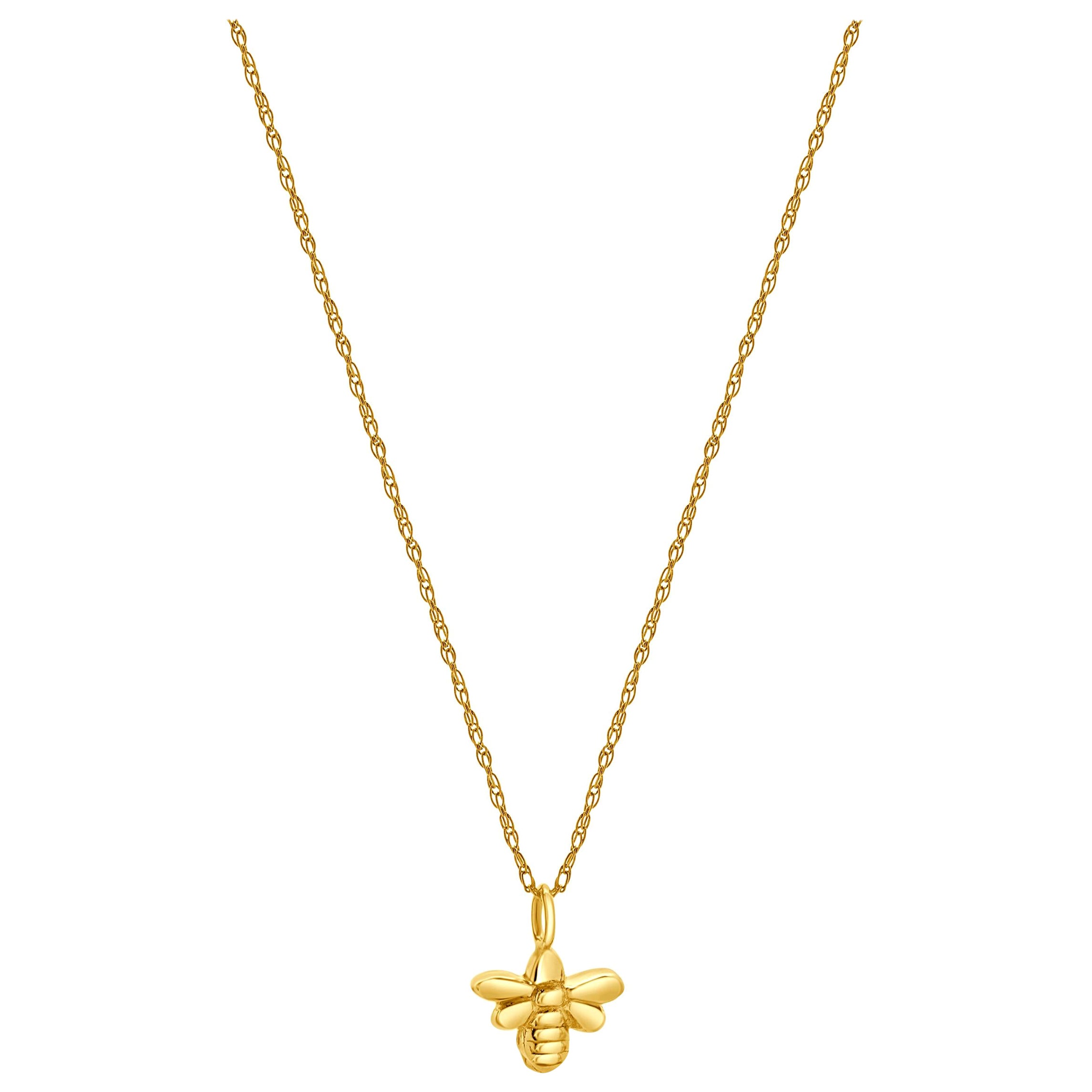 14 Karat Yellow Gold Bee Charm Necklace For Sale