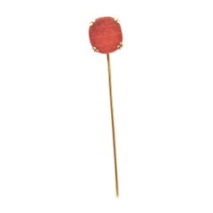 Antique Egyptian Revival 14k Gold & Carnelian Cabochon Stick Pin w/ Hierogylphs