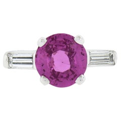 Vintage Platinum 2.51ctw GIA No Heat Round Purple-Pink Sapphire & Diamond Ring
