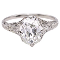 Edwardian GIA 2.01 Old Mine Cut Diamond Platinum Filigree Ring
