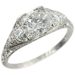 0.86 Carat Old European Cut Diamond and Platinum Engagement Ring