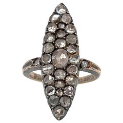 Antique Victorian Silver Topped 14K Yellow Gold Diamond Navette Ring - 1.50ct