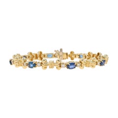 Yellow Gold Sapphire & Diamond Bracelet 7 1/4" - 14k Oval 5.60ctw Scroll