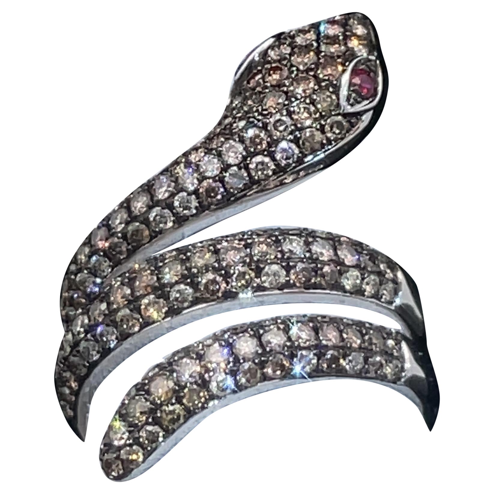 1.50 Carat Fancy Brown Chocolate Diamond Pave Serpent Ring in 18k Gold w/ Tag