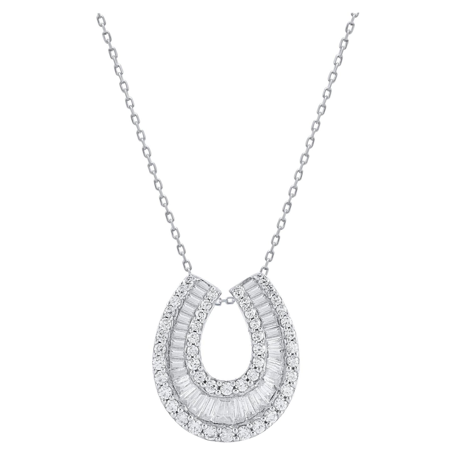 TJD 2.0 Ct Baguette & Brilliance Cut Diamond Horseshoe Necklace 18KT White Gold 