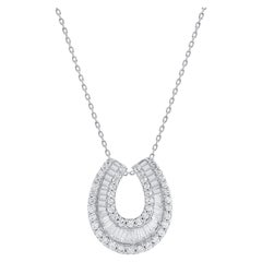 TJD 2.0 Ct Baguette & Brilliance Cut Diamond Horseshoe Necklace 18KT White Gold 