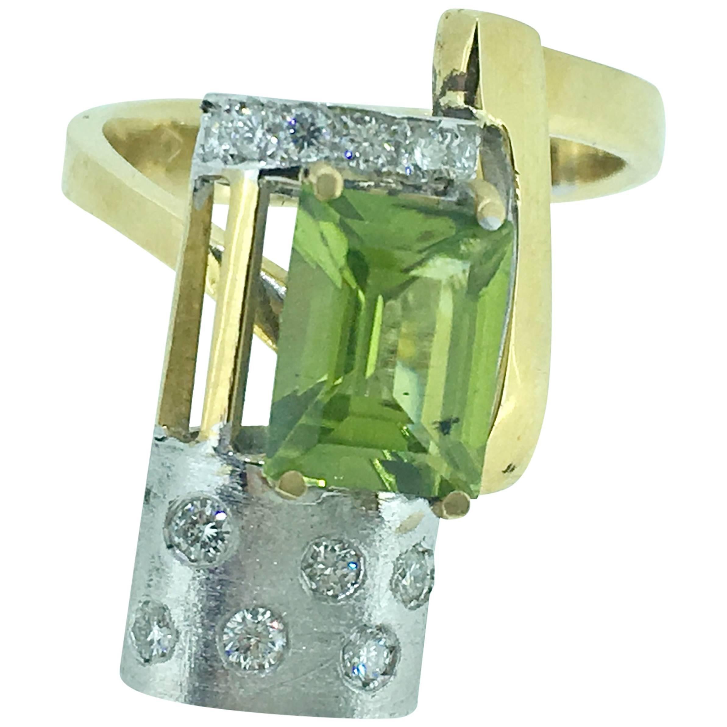  L. Van Giel Diamond, Tourmaline  and Gold Modernist Engagement ring For Sale