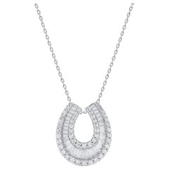 TJD 2.0 Ct Baguette & Brilliance Cut Diamond Horseshoe Necklace 14KT White Gold 
