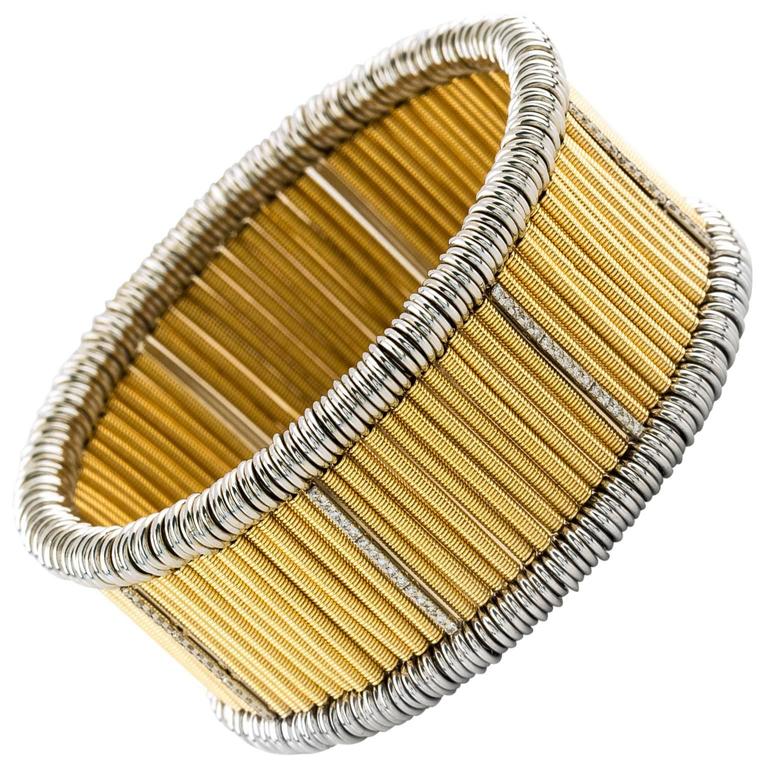 Diamond and Gold Flexible Bracelet For Sale