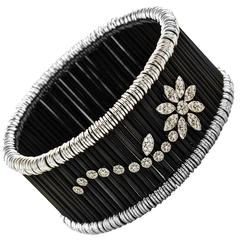 Diamond Black Gold Flexible Flower Motif Bracelet