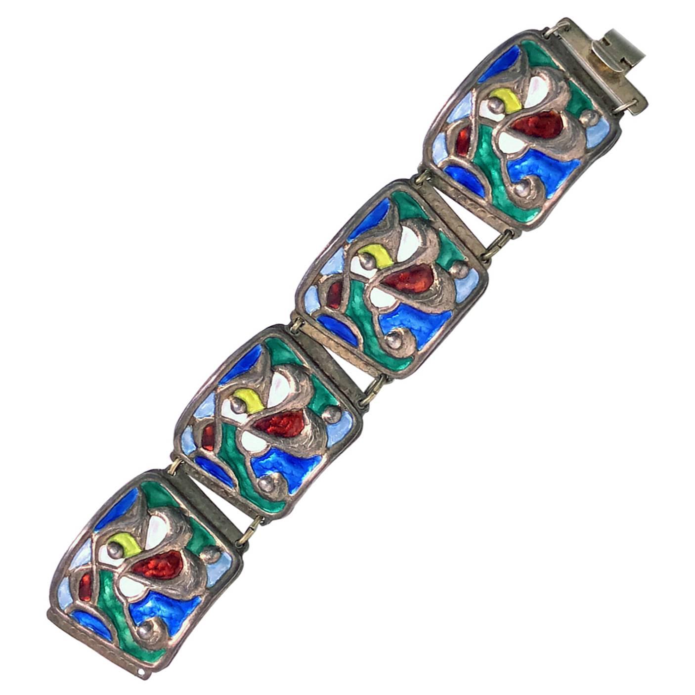 Oystein Balle Norway Sterling Vermeil Enamel Abstract Bracelet