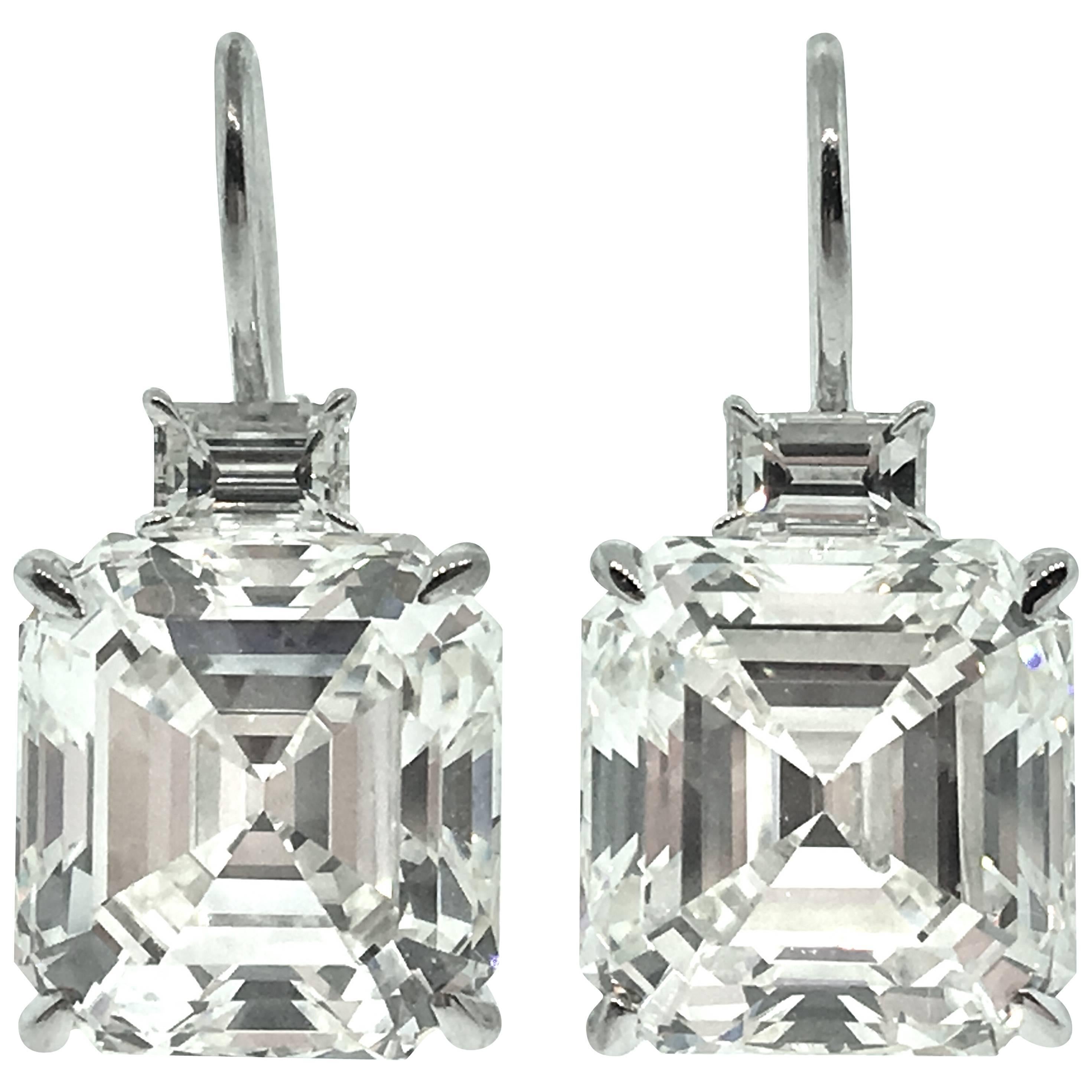 10.97 ct Square Emerald Cut Diamond Drop Earrings