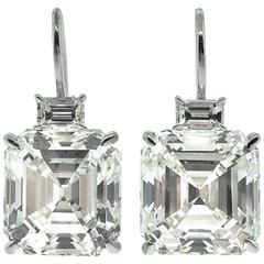 Vintage 10.97 ct Square Emerald Cut Diamond Drop Earrings 