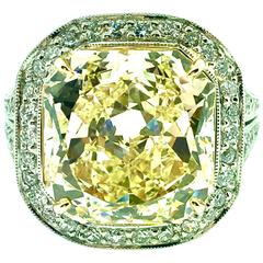 10.47 ct Radiant Cut Fancy Yellow Internally Flawless Diamond Ring